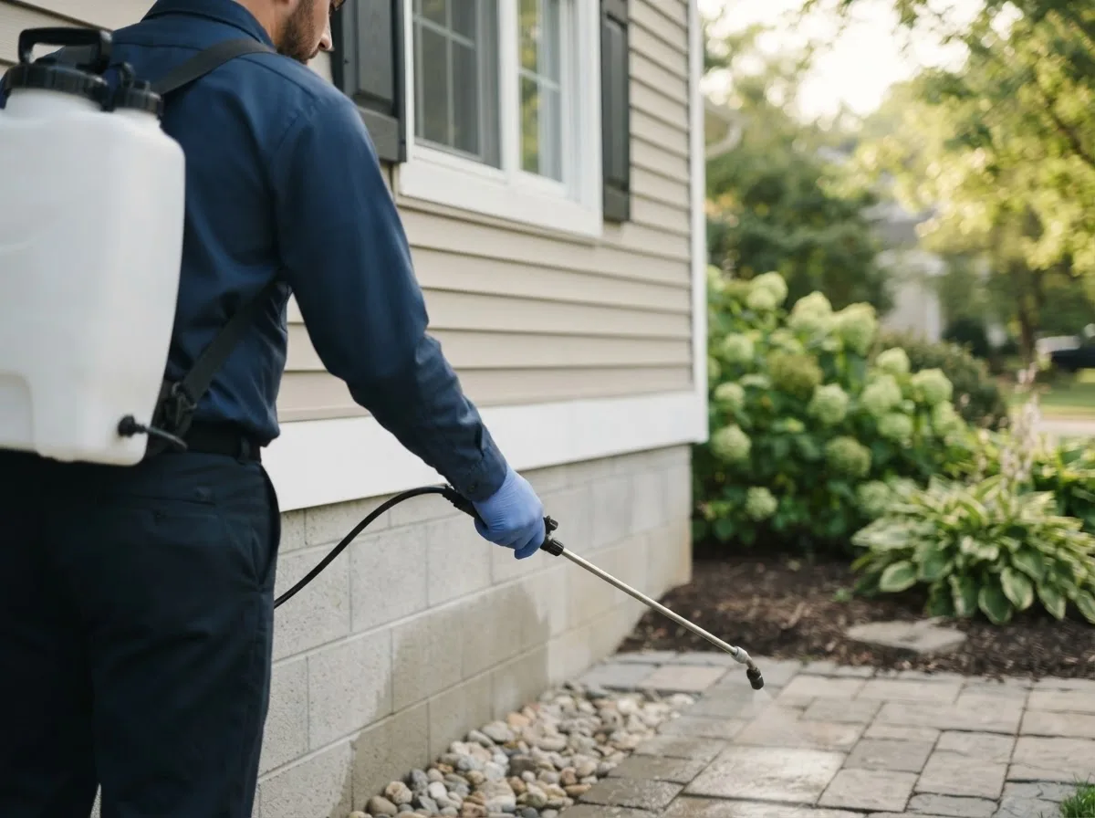 Pest control technician inspecting a home in Delphi Falls, NY